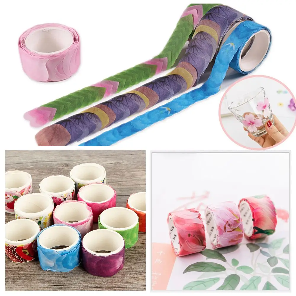 DIY 200PCS Adhesive Stylish Sticker Masking Tape Flower Petals Tape Scrapbooking Sticky Paper Decorative