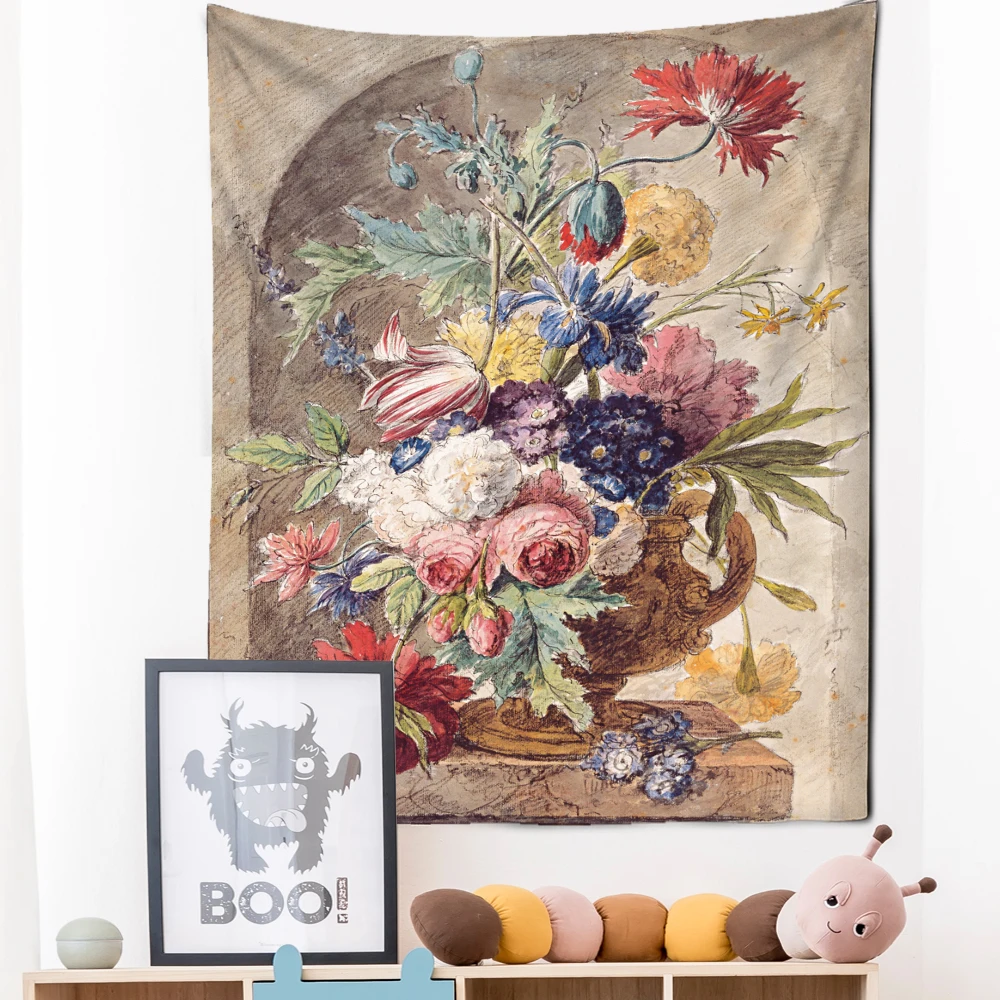Still Life Flowers Oil Painting Tapestry Wall Hanging Retro Court Style Bohemian Hippie Tapiz Art Home Decor