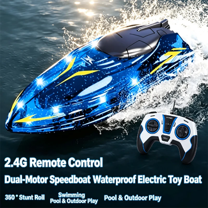 Rc remote-controlled boat Water toy2.4Gwith lights Control Speedboat Waterproof Electric Toy Boat for Swimming Pool And Outdoor