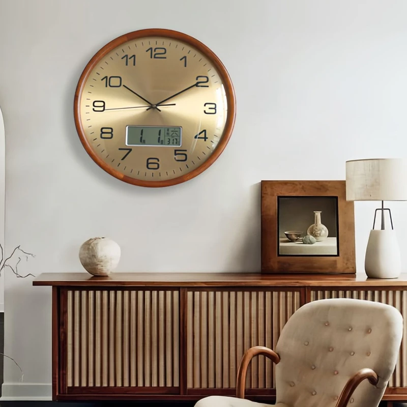 Wooden Living Room Wall Mounted Clock Minimalist American Silent Wall Clock Circular Luxury Modern Clocks Vintage Home Decor