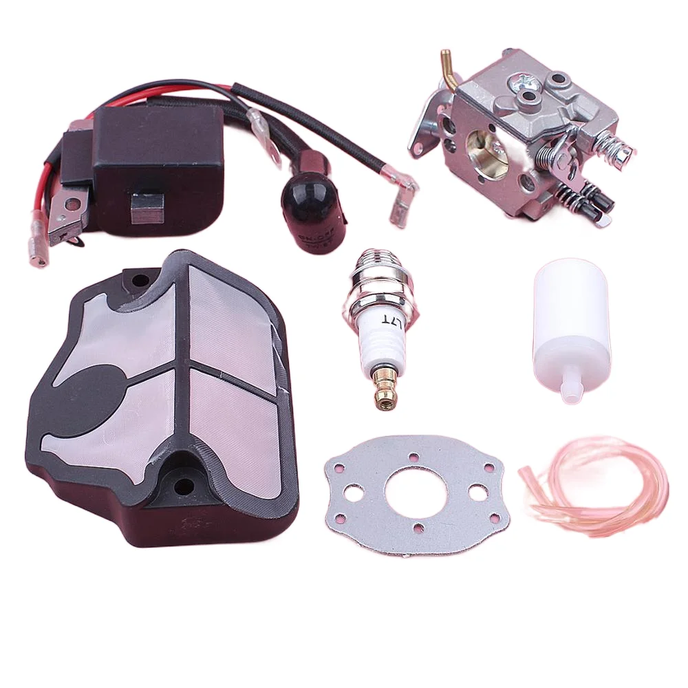 المكربن ملف الإشعال ل Husqvarna 136 137 141 142 الهواء مرشح الوقود خط خرطوم طوقا شرارة التوصيل بالمنشار استبدال جزء #5