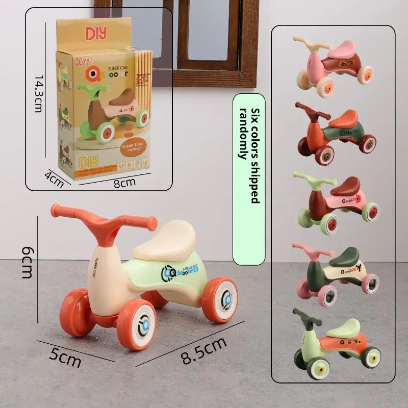 1Pcs Simulation Mini Cute Kids Balance Car Four-wheeled Baby Sliding Scooter Ornament Creative Assembly Children's Car Toy Gift