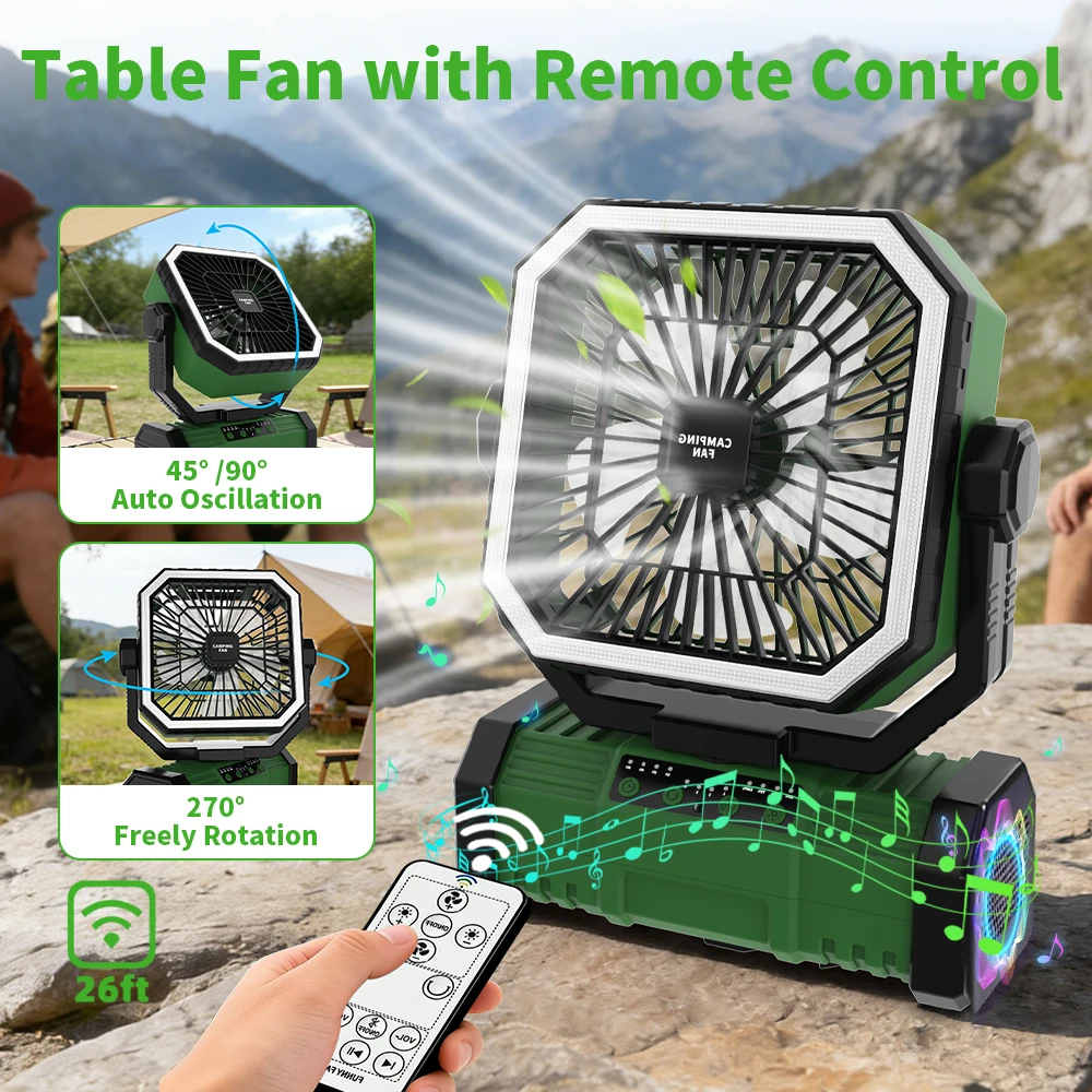 

Вентилятор для кемпинга - портативный вентилятор с аккумулятором 20000 мАч, перезаряжаемый, для палаток, с крючком для подвешивания, беспроводной, с пультом дистанционного управления