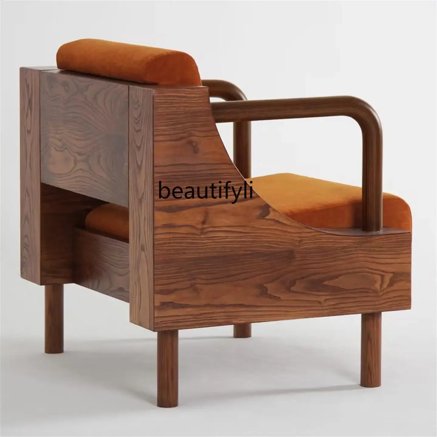 

F Medieval designer solid wood sofa chair negotiation chair single sofa lazy back sofa chair