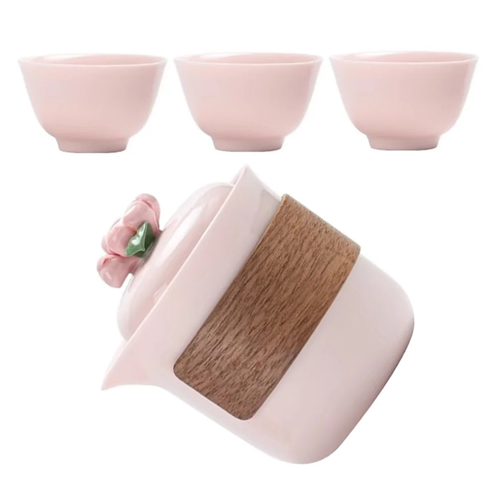 

Handmade Pink Ceramic Travel Tea Set Portable Porcelain Teapot Floral Cups Ideal for Business Presents Outdoor Office Use