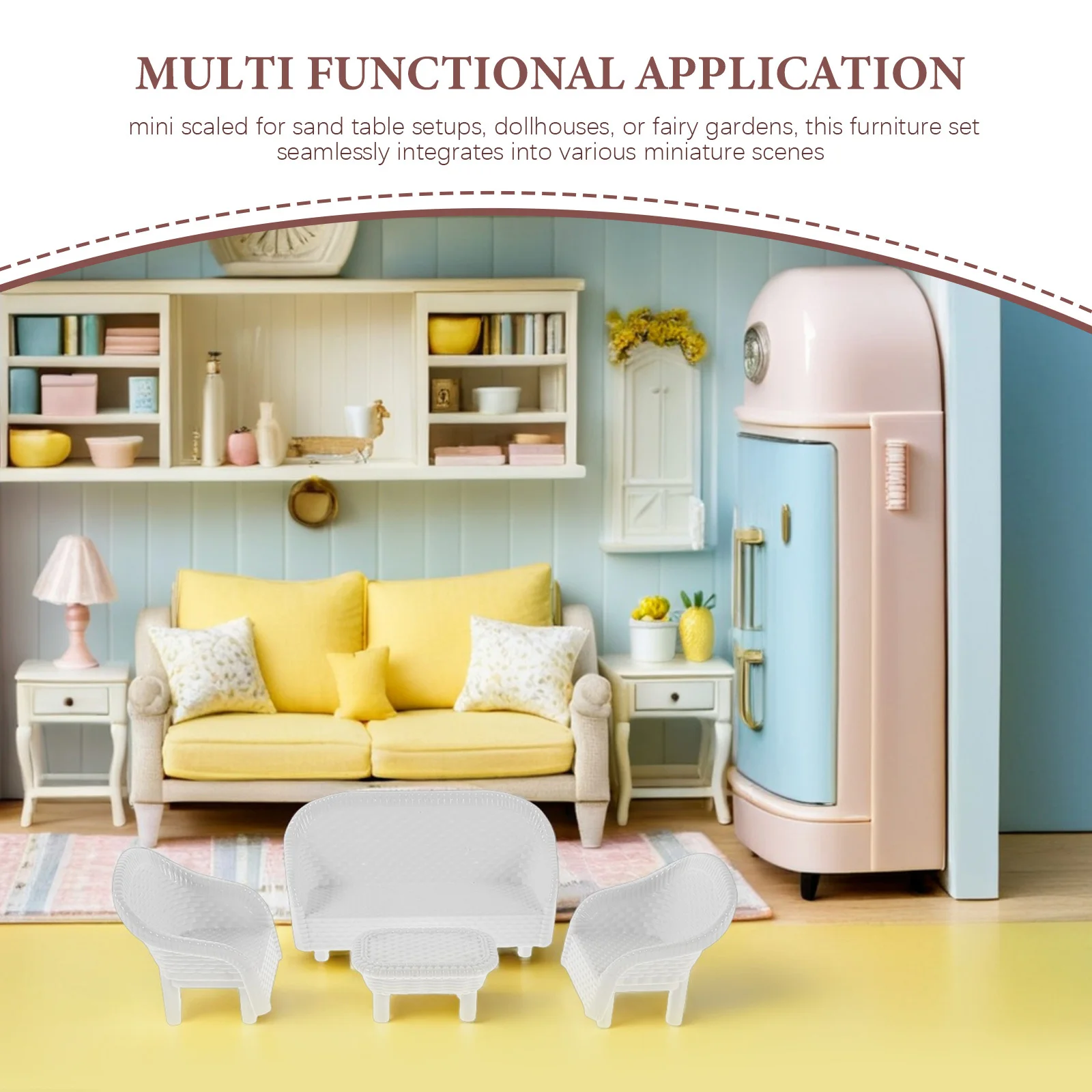 3Sets Miniature Dollhouse Furniture Plastic White Sofa Chair for Creative Pretend Play Fairy Garden Sand Table Setup