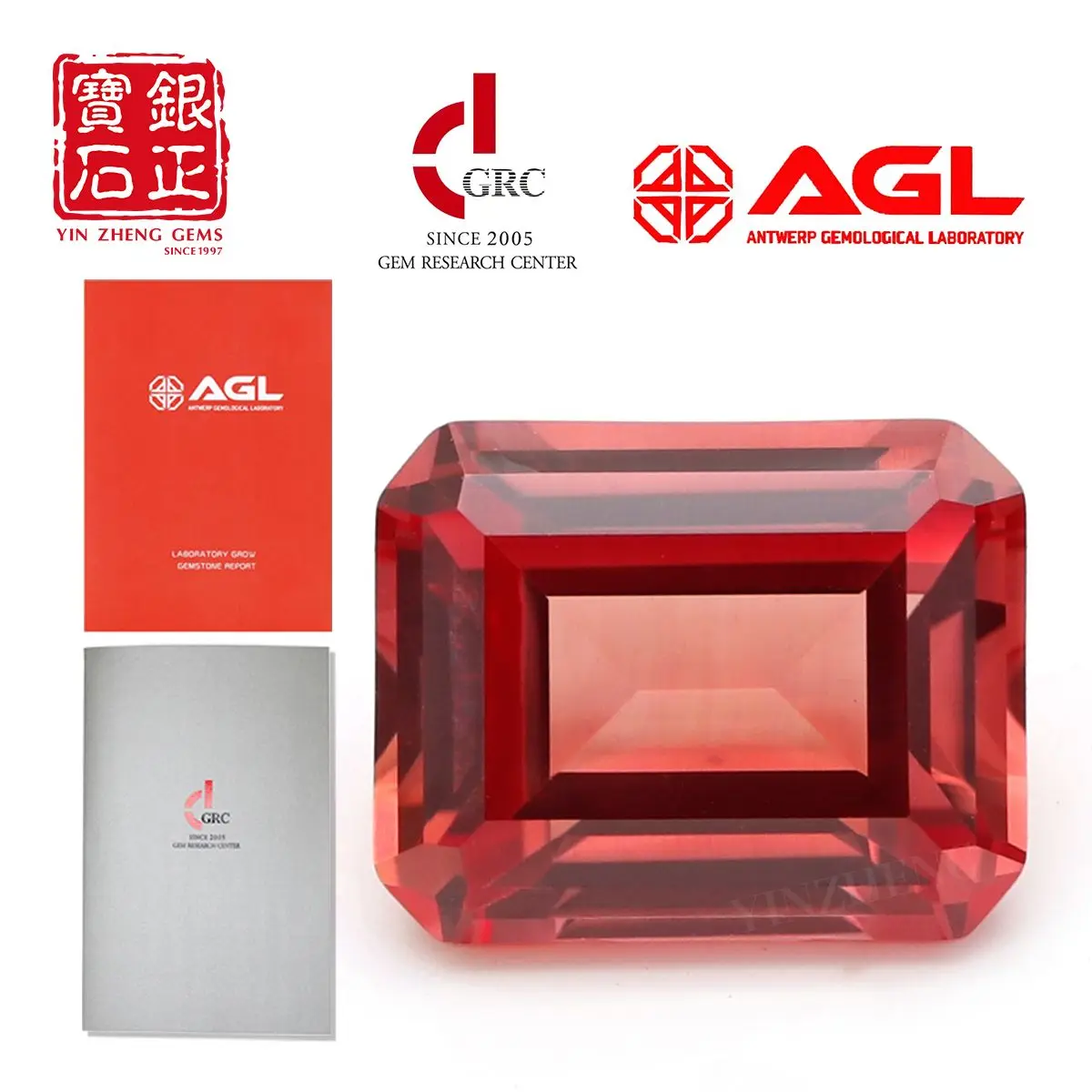 

Lab Grown Padparadscha Sapphire Emerald Cut Flame Melted Loose Gemstone With AGL Certificate For DIY Earrings Jewelry Making