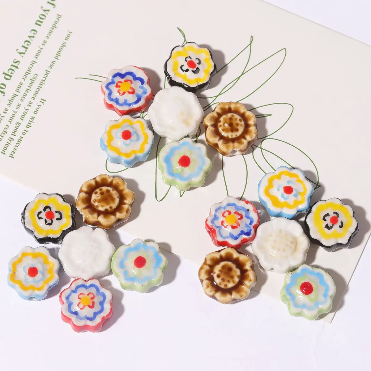 5PCS Hand Drawn Flower Ceramics Beads Shaped Spacer Beads For DIY Necklace Bracelet Jewelry Making Accessorie