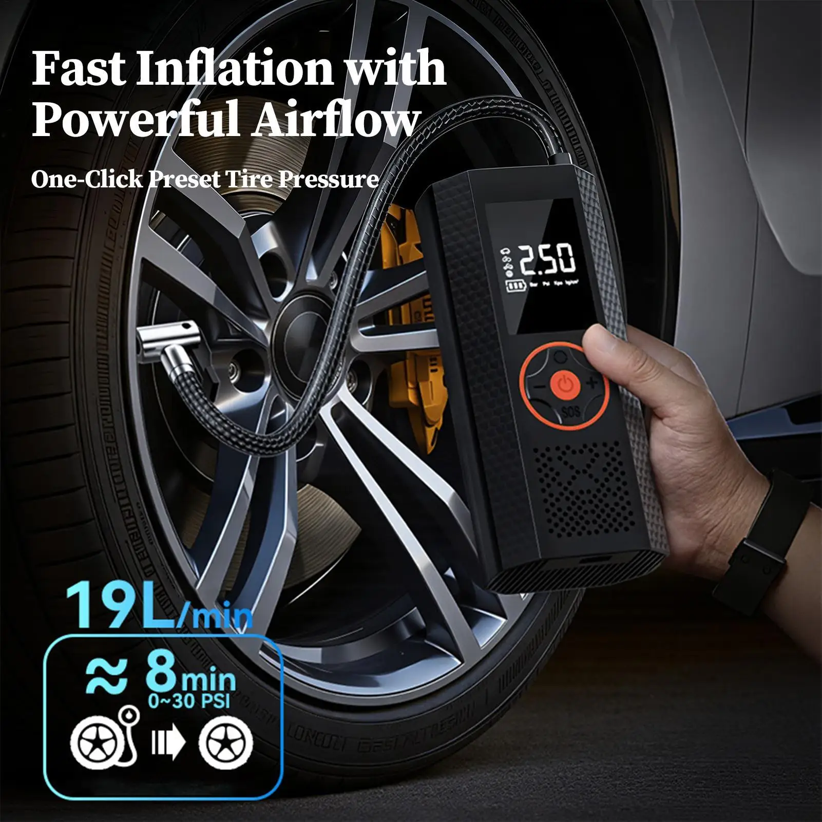 Portable Tire Inflator Rechargeable Cordless Auto Shut Off Tire Inflator Portable Air Compressor For Motorcycle Bike Vehicle