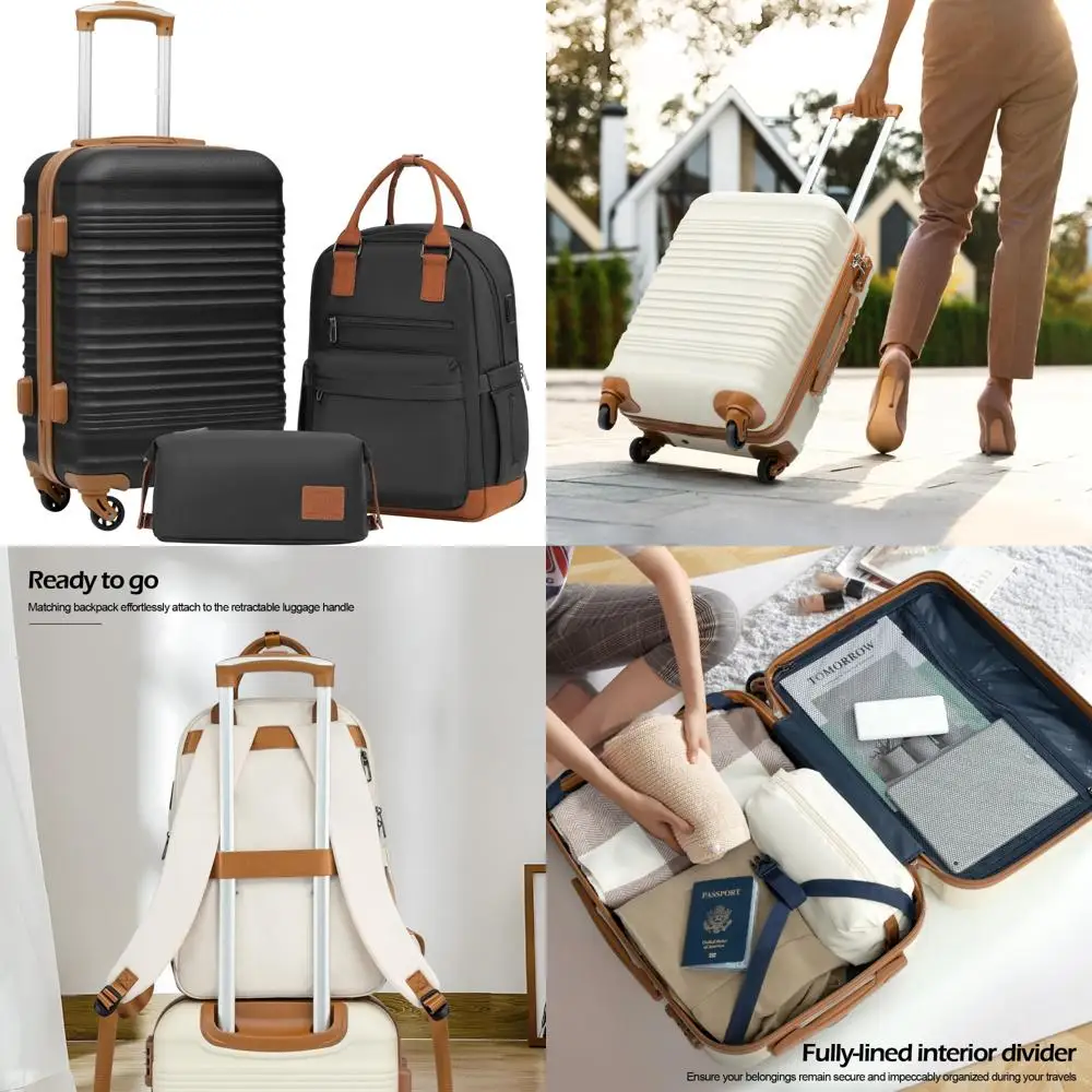 Juego de equipaje rígido Spinner de 3 piezas con cerradura TSA para viajes de mano en negro