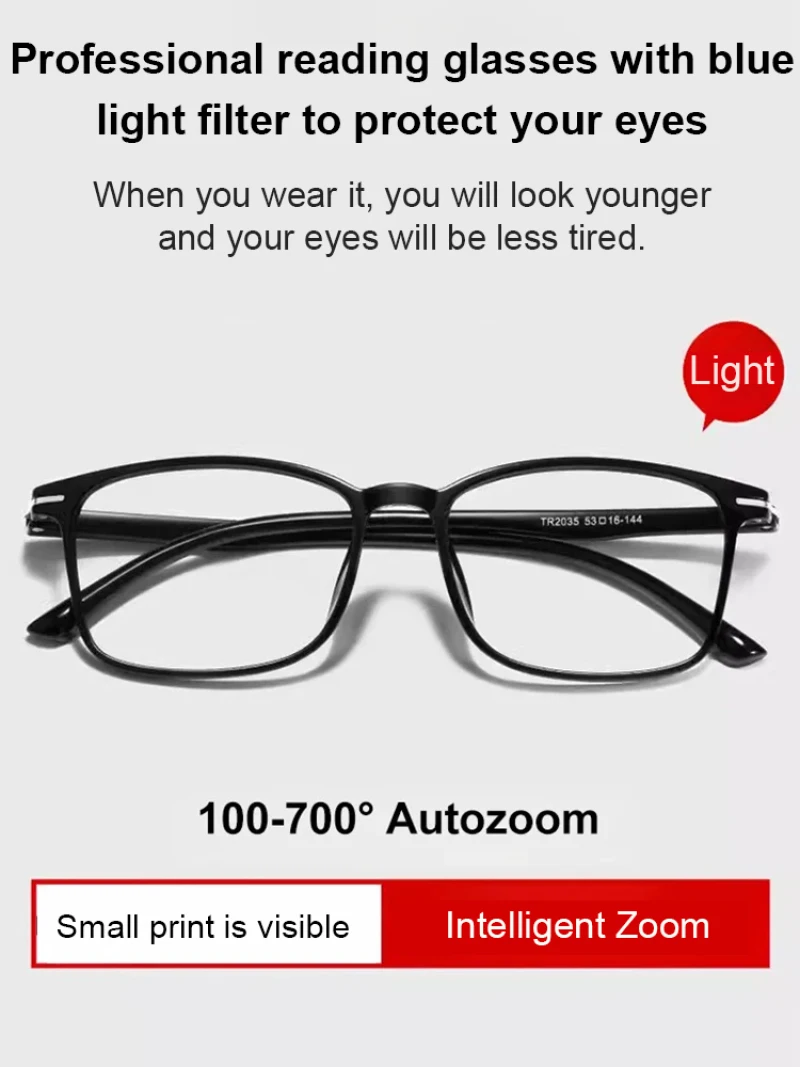 Intelligent zoom presbyopia glasses Highdef large frame antifog