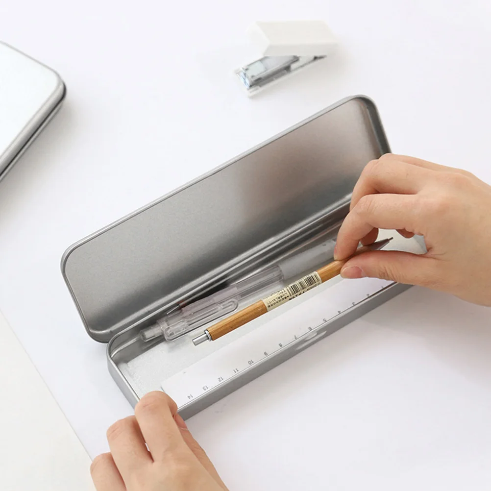 

2 Pcs Stationery Box Large Slim Metal Tinplate Pencil Cases Wear Resistant Desk Organizer Student Kids School Pen Accessories