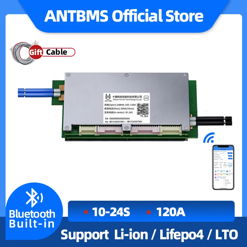 ANT BMS 10S-24S التوازن الذكي BMS 12S 13S 14S 16S 17S 18S 19S 20S 120A الذروة 300A LiFePO4/NCM/LTO بلوتوث للطاقة الشمسية/E-سكوتر #1