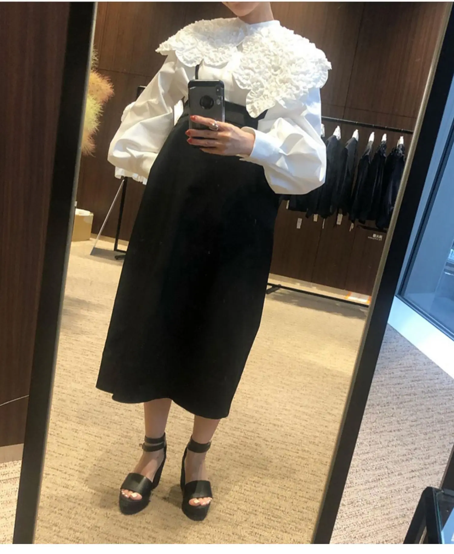 Japanese Celebrity Style Elegant White Shirt Women Vintage Court Style Irregular Detachable Collar Long-sleeved Blouses Tops