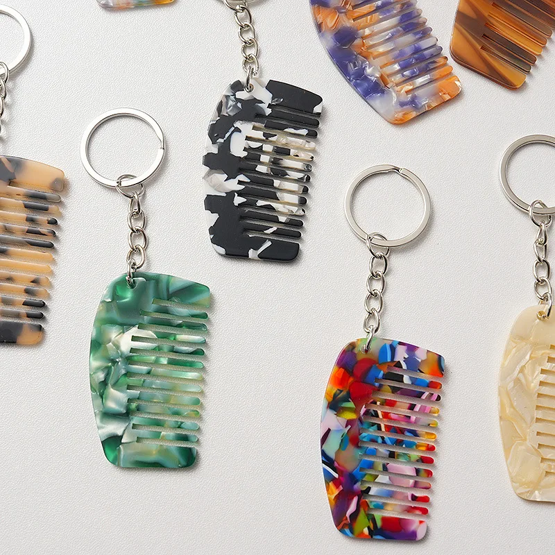 1PC Portable Mini Comb with Keychain Women Backpack Pendant Bag Cute Fashion Acetic Acid Anti-static Small Comb Hair Accessories