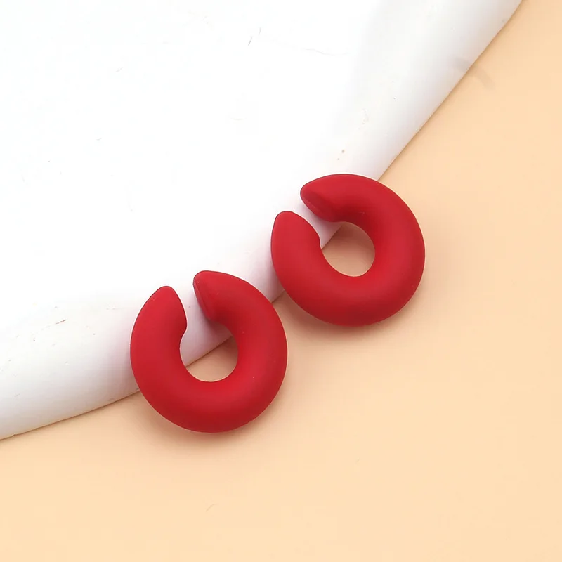 1 Paar Bonbon farbe runde Acryl Ohrclip Ohrringe für Frauen Mode einfache einfarbige Manschette C-förmigen Ohrring weiblichen Schmuck – Detail 13