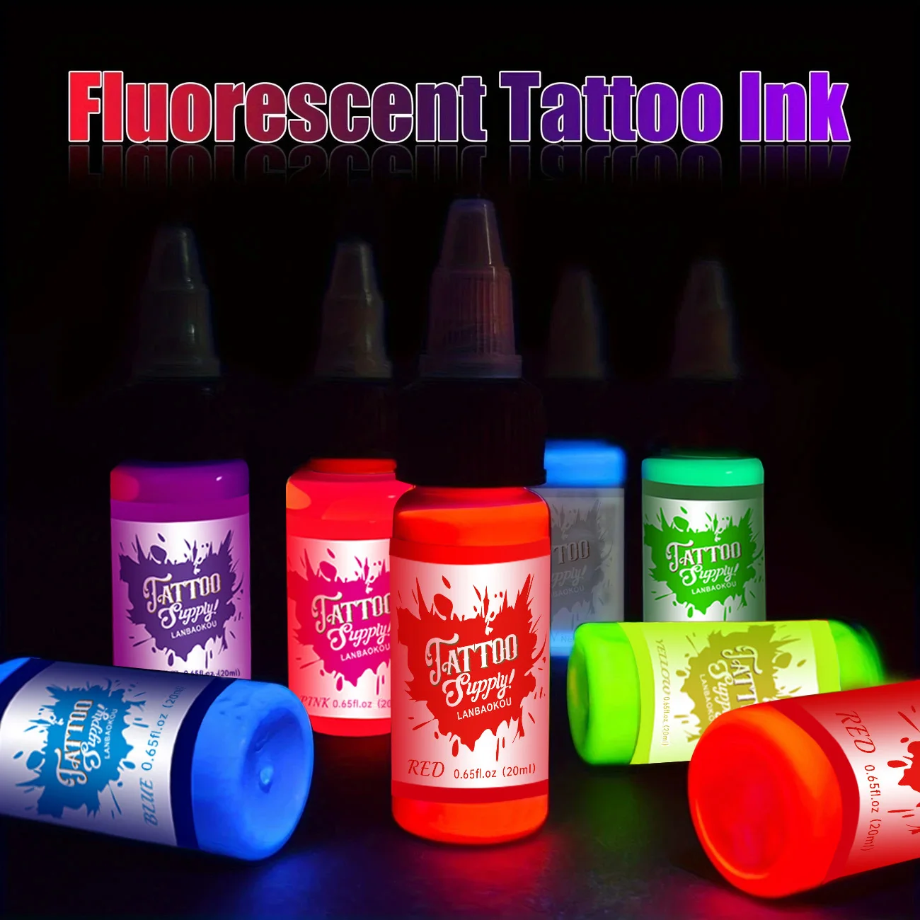 8PCS 20ml Fluorescent Tattoo Ink Set Professional Tattoo Pigment Tattoo Painting Tattoo Supplies Professional Supply