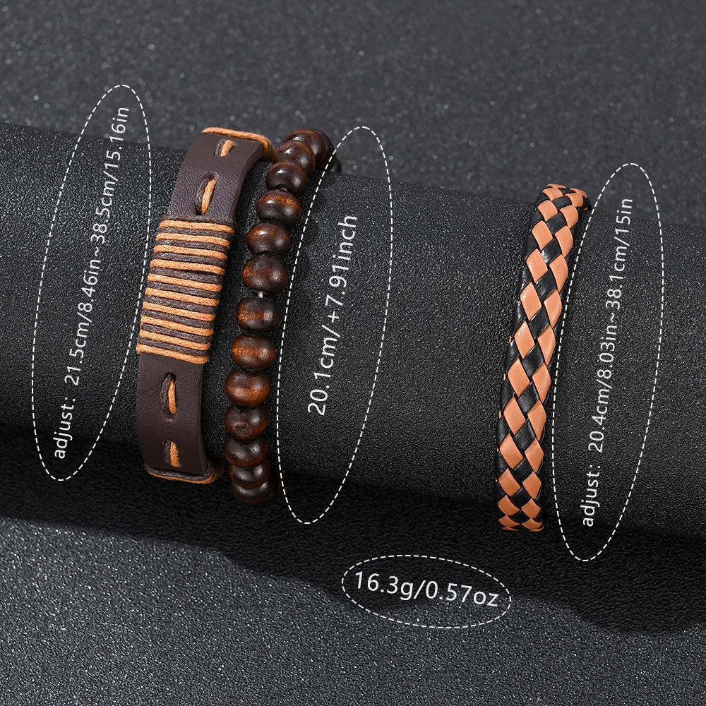 4PCS Brown Men Watch Fashionable Luxury Mechanical Element Dial Quartz Wristwatch Leather Strap Watch Jewelry Set Gift For Him