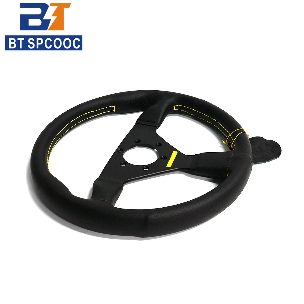 V2 13inch 320mm Real Leather Racing Steering Wheel JDM Car Sport Drift Steering Wheel Modified  Yellow view 4