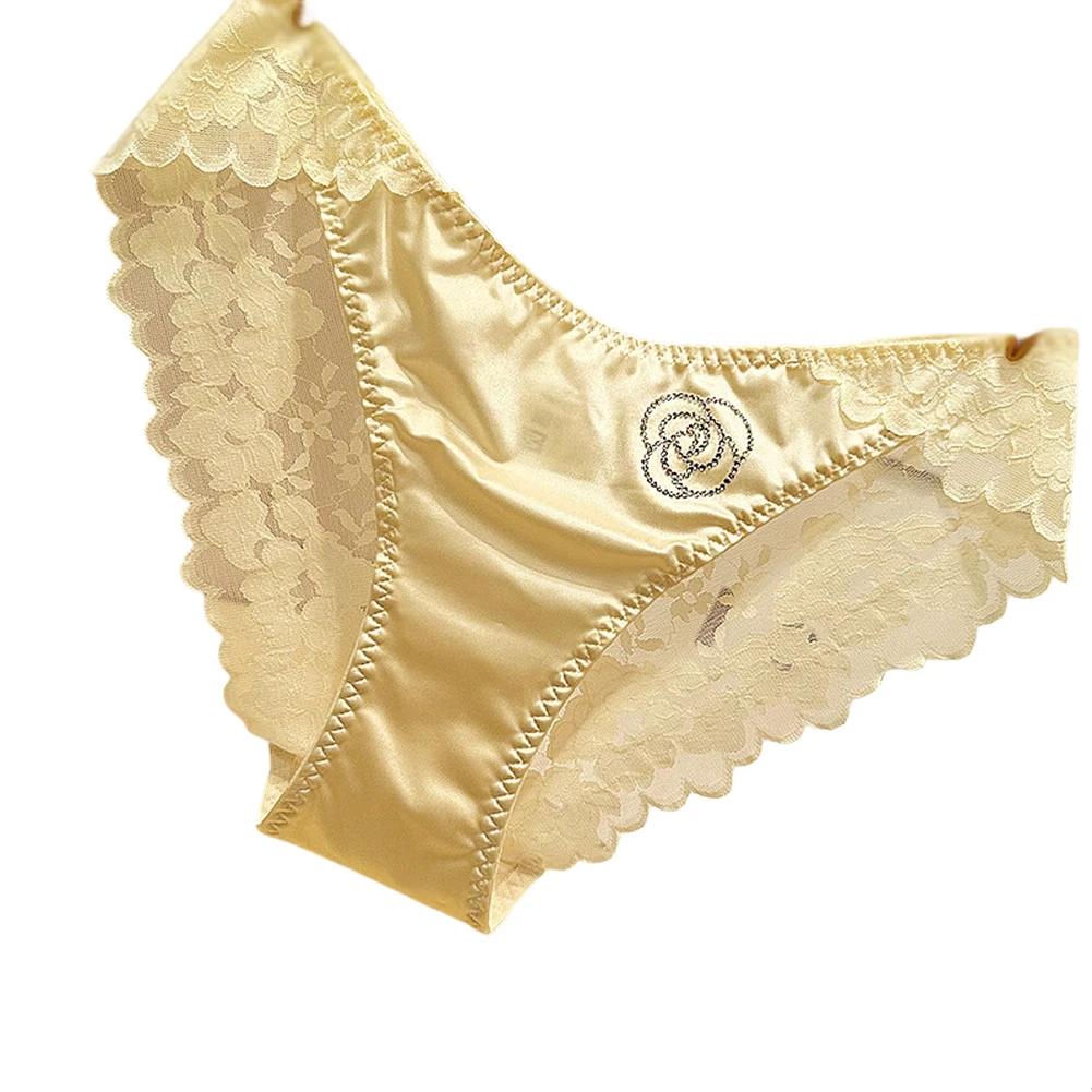 Nahtlose Slips mit mittlerer Taille für Damen, ausgehöhlte Unterhosen, glatte Satin-Spitzenhöschen für Damen, Unterwäsche, erotische, sehr heiße Dessous