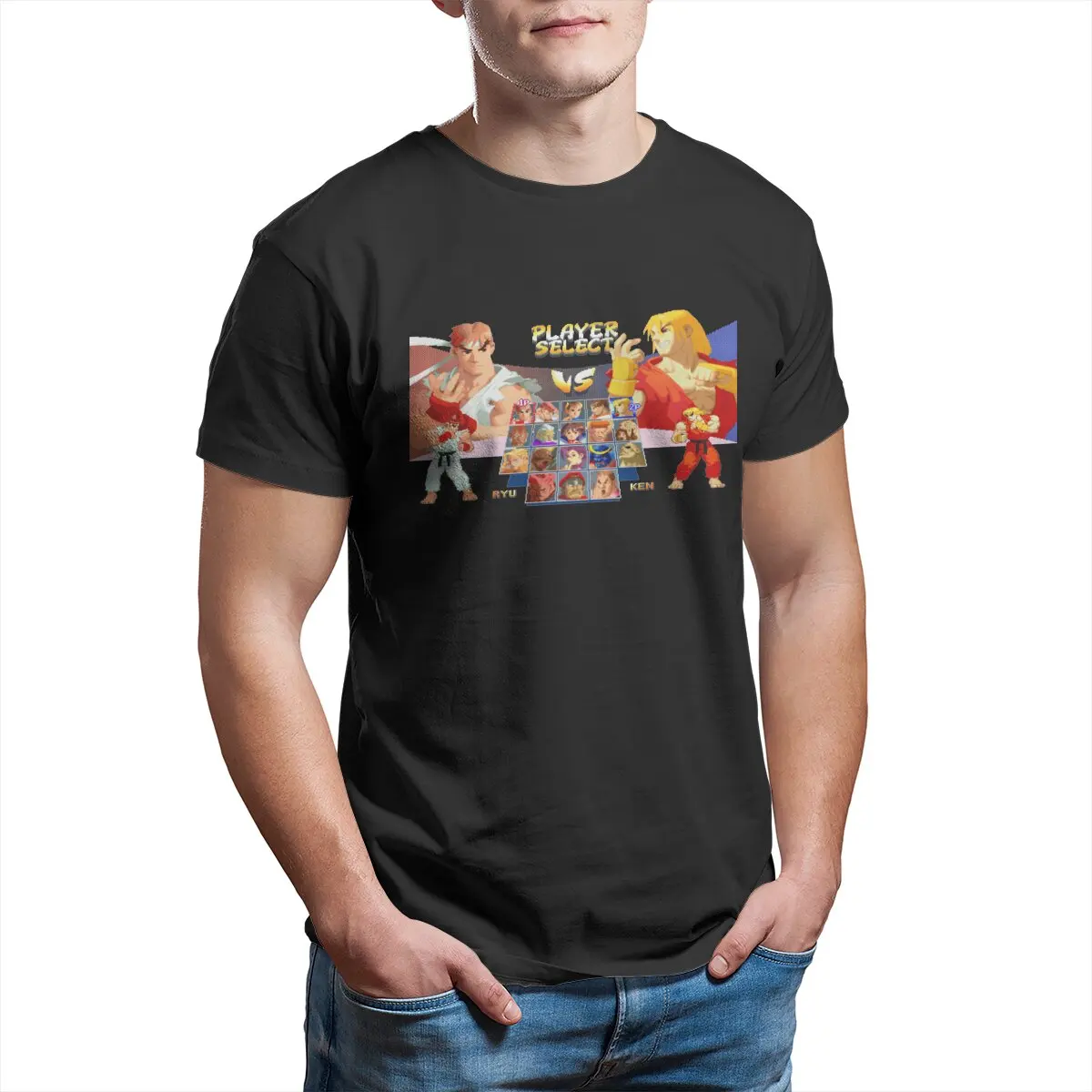 Street Fighter Alpha Zero 2 Character Select Screen Ryu vs Ken t shirt Plus size Mens shirts graphic tee Retro Arcade game