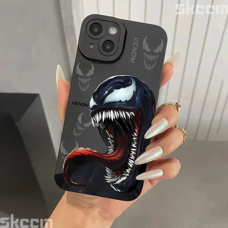 Marvel Venom Spider Man Silicone Phone Case For iPhone 16 15 14 Pro Max 11 12 13 Pro 7 8 Plus Mini X XR XS Shockproof Soft Cover