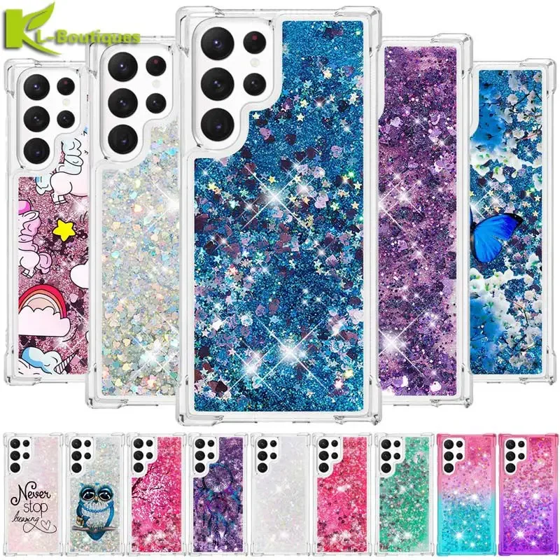 S24 Ultra Case on For Etui Samsung Galaxy S24 Ultra Cover Glitter Dynamic Liquid Case For Samsung S 24 Ultra S24 Plus Phone Case