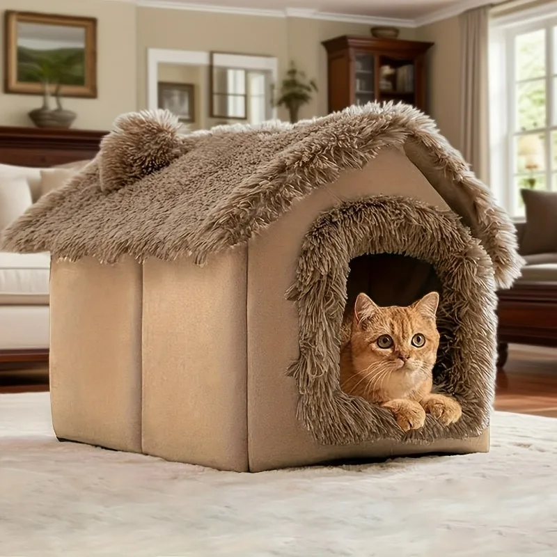 

Cozy And Snug Pet Shelter Removable Semi-Closed Soft Plush Adorable Pet Bed for Felines And Small Canines Gentle Plush Fabric Sturdy 2-In-1 Style Ideal for Every Season