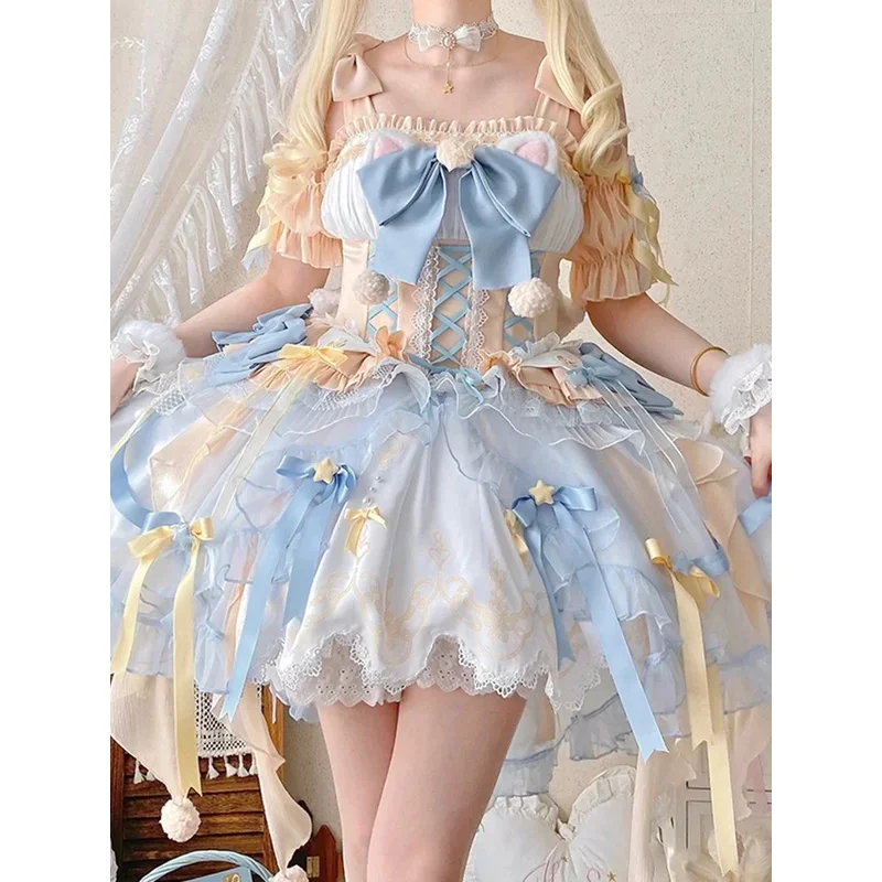 

CySweet Стиль Волшебная Девушка Лолита Желто-Синее Платье JSK Цветочное Свадебное Платье Симпатичный Комплект Принцессы Тяжелой Промышленности