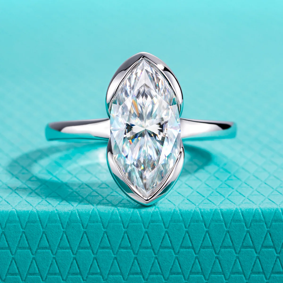 AnuJewel 3ct Marquise Moissanite Engagement Ring 925 Sterling Silver Half Bezel Setting Solitaire Promise Rings for Women