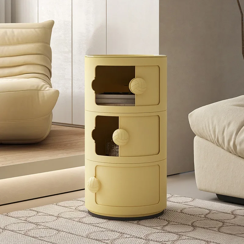 New model Cream Wind Round Cabinet Bedroom Bedside Small Side Table Storage Combination Shelf