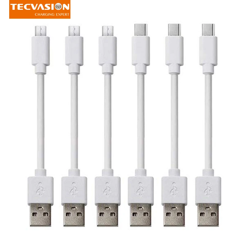 White 6PCS Short Cable 25CM Micro USB Type C Wire Charging Cord 2A For Huawei Android Mobile Phone Power Bank Charger Station