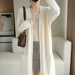 NEW Autumn Thin Wool Knitted Cardigan Jacket Women's Lazy Style Loose Long Sweater Coat Korean Solid Soft Cardigan Sweaters