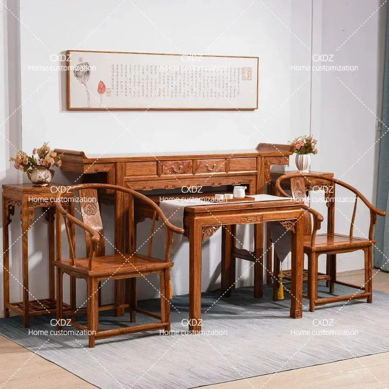6 Piece Rosewood Furniture Set Solid Wood Chinese Hedgehog Red Sandalwood Hall Console Table Buddhist Platform Entrance