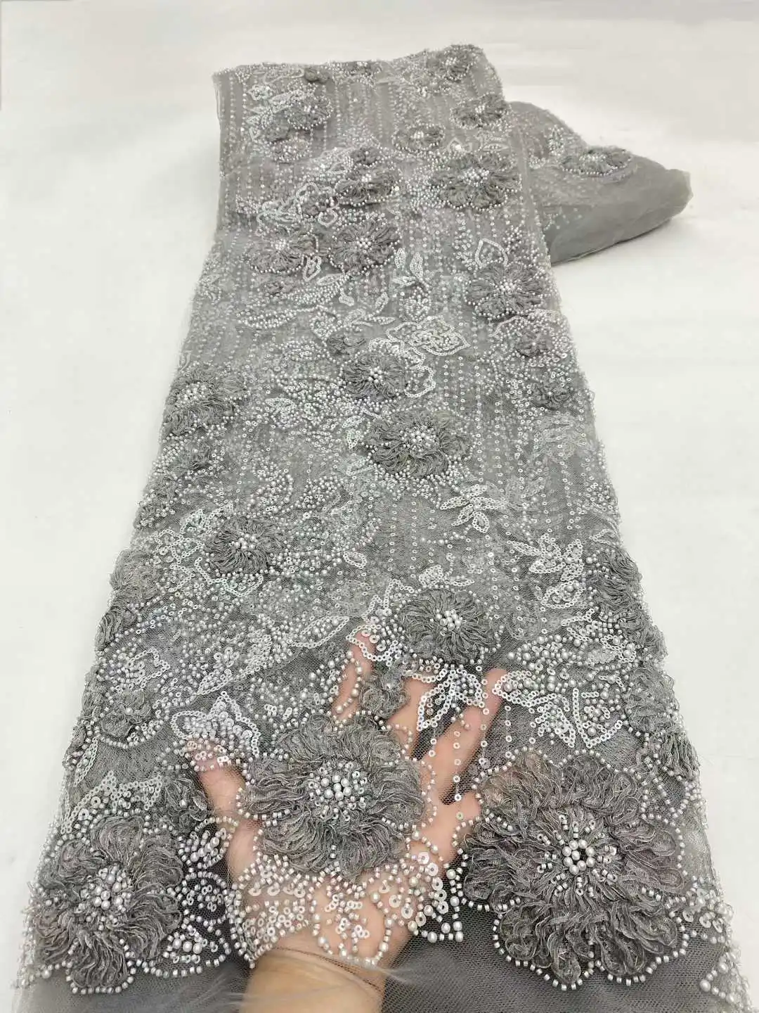 Luxury Sequins New Wedding Party Dress for Women Handmade Gradient Embroidery Net Lace Elegant Beads High Quality Fabric