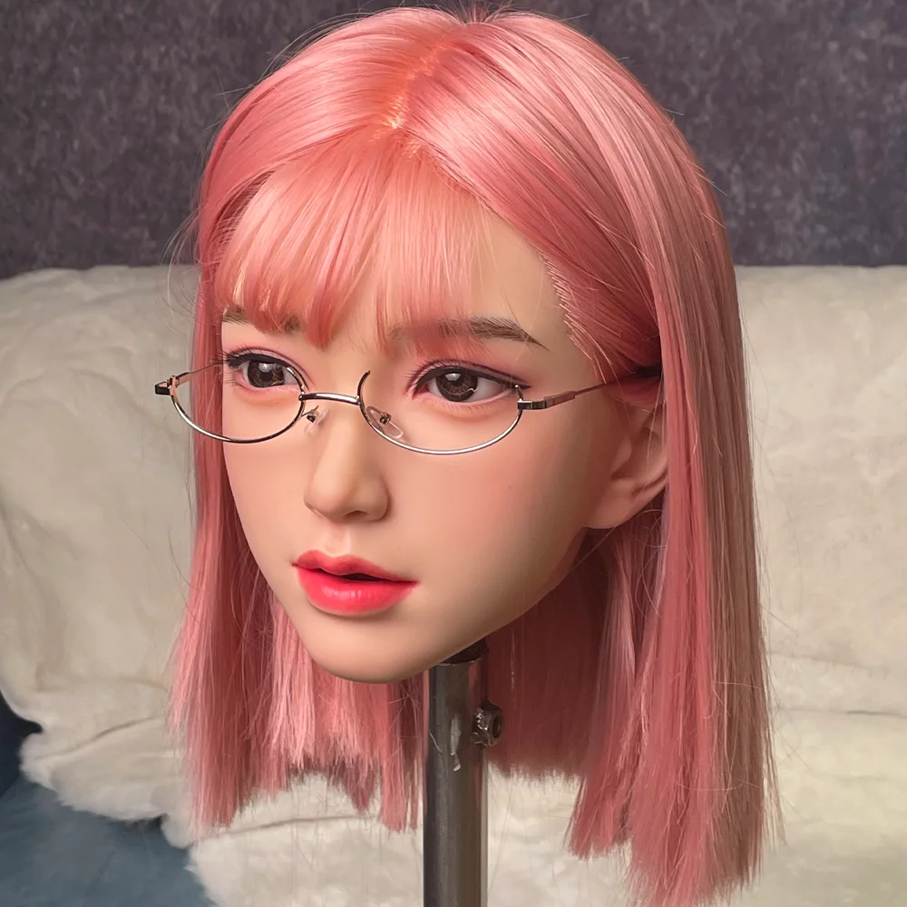 نموذج رأس أنثى قصير الشعر وردي رائع للغاية، نسخة 1:1 من نموذج رأس أنثى، شخصية رأس مثيرة، سيليكون (بدون ملحقات)