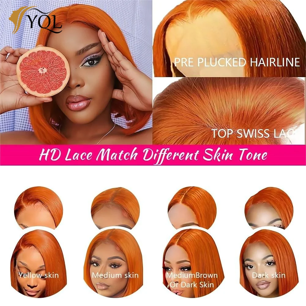 Gember Korte Bob Lace Front Pruiken 100% Menselijk Haar Pruiken Bob Lace Pruiken Voor Vrouwen Blonde Oranje Rechte Peruaanse Haar Frontale Pruik