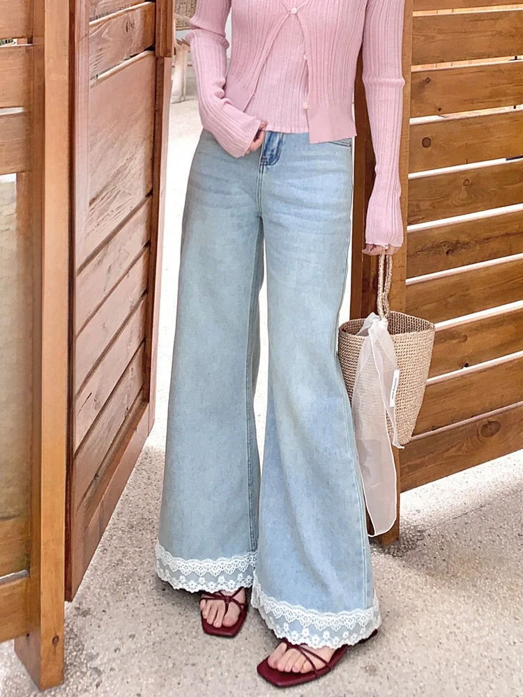 

Джинсы Cheeseandkisses с кружевной 3D-вышивкой, полностью хлопковые, прямые, свободные, с широкими штанинами, повседневные, на молнии...