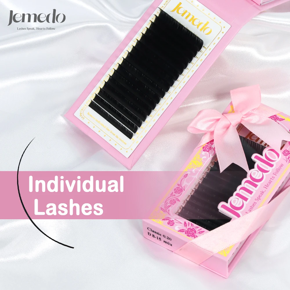 JEMEDO Classic Individual Eyelashes C/D Curl False Cilio Eyelash Extensions Natural Soft Mink Lashes High Quality Matte Eyelash