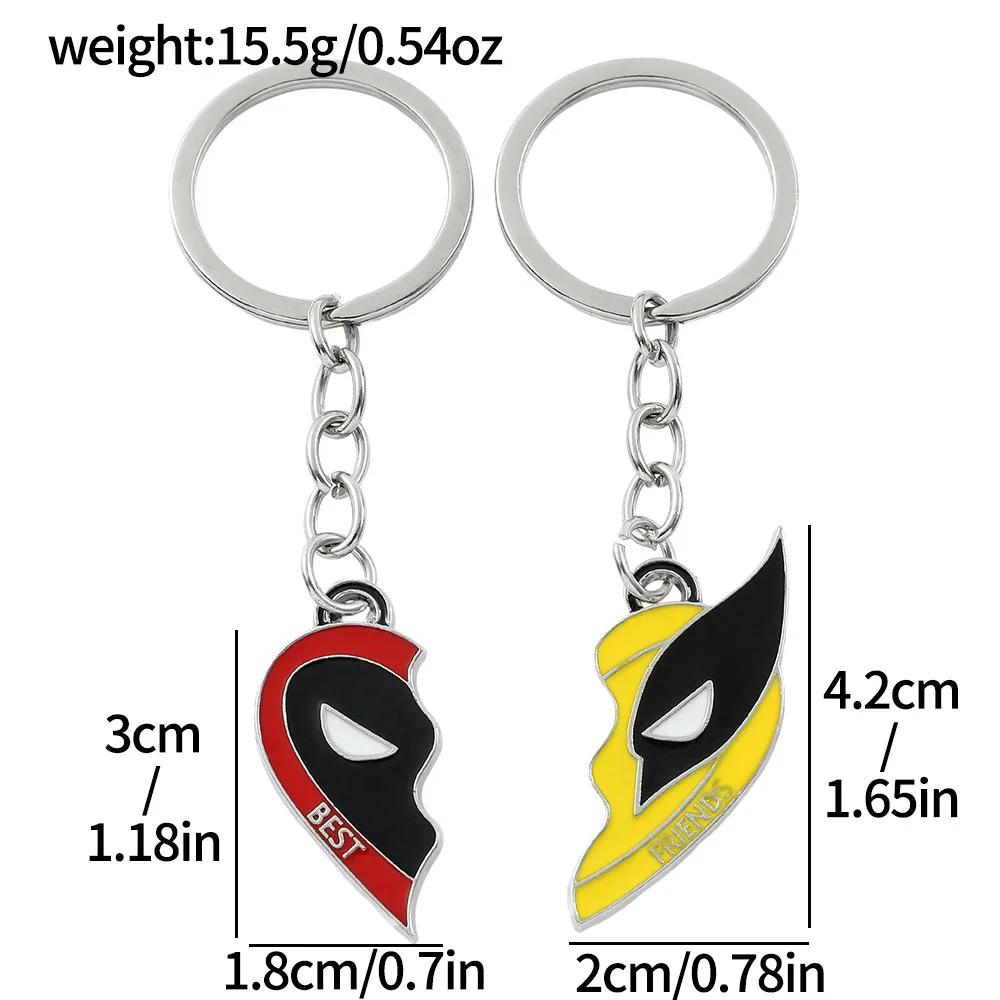 Marvel Superhero Deadpool Wolverine Cosplay Anime Best Friends Pendant Keychain Couple Heart Keyrings Accessories Gifts for Kids