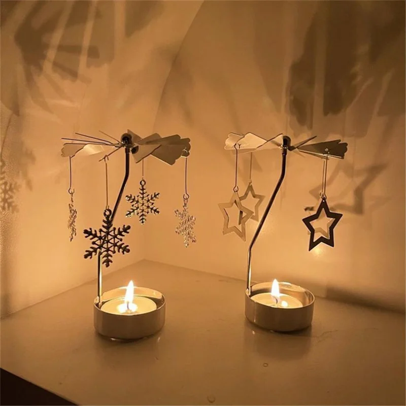 Rotating Candle Stick Holder Silver Candlestick Home Decoration Romantic Valentine's Gift Party Room Decor Carousel Candle Stand