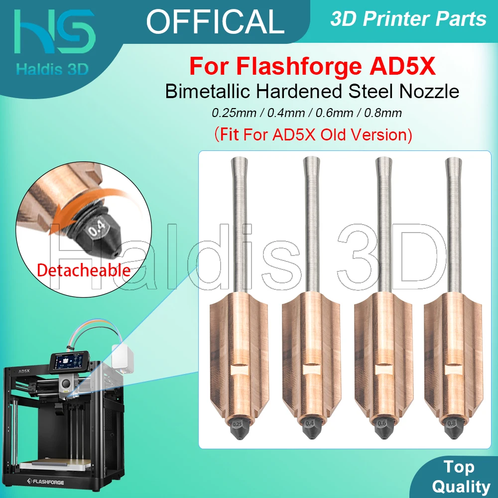 

Bimetallic Nozzle For Flashforge AD5X New Upgraded Hardened Steel 0.25mm 0.4mm 0.6mm 0.8mm Detachable Nozzles 3D Printer Parts