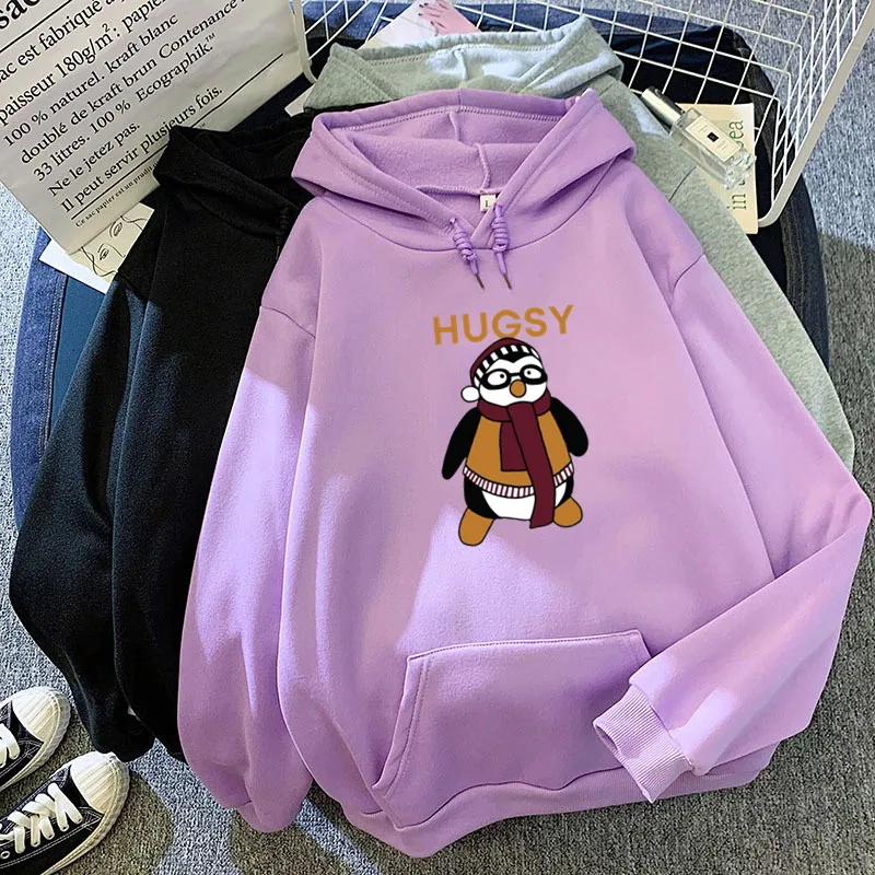 Penguin Hugsy Hoodies Women's Printed Funny Friends Graphic Winter Clothing Hoody Casual Cartoon Sweatshirts Woman Tops Clothes