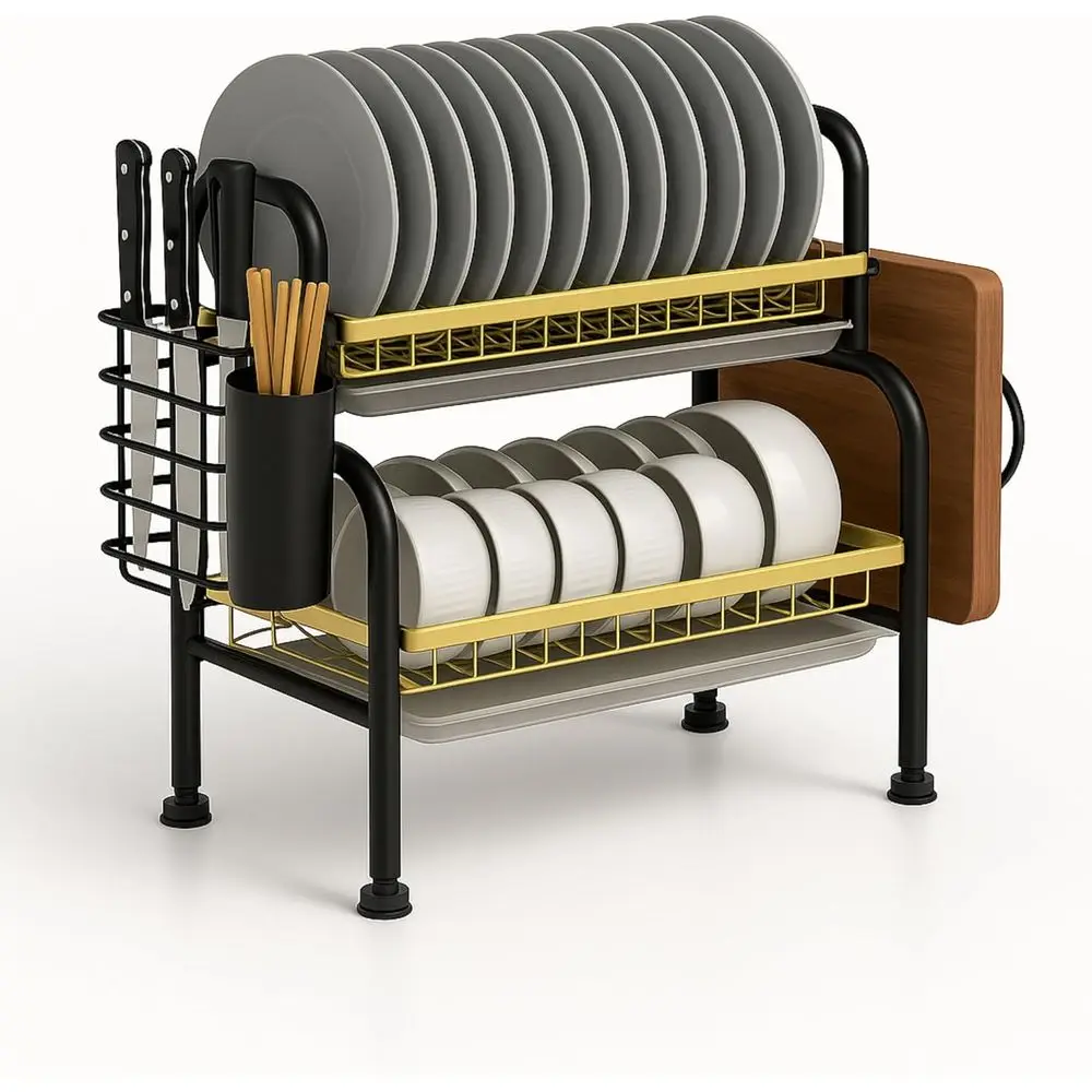 

Компактная полка для посуды из углеродистой стали с многоуровневым хранилищем для кухонных принадлежностей черного цвета