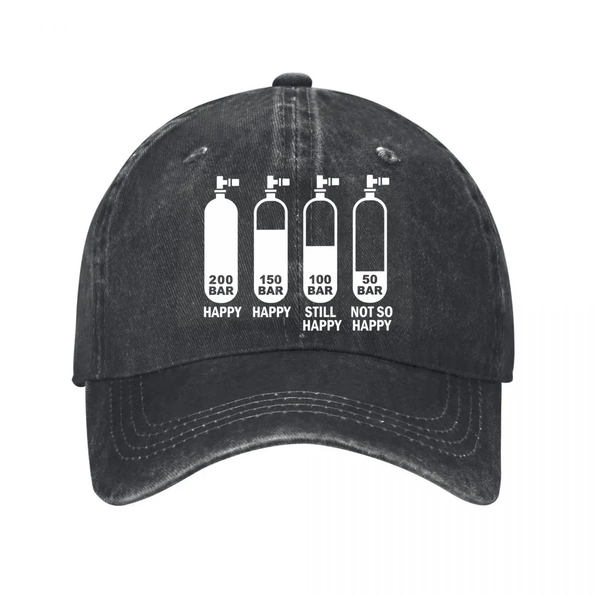 Scuba Gauge 200 150 100 50 Bar Happy Still Not Happy Washed Baseball Cap Outdoor Hat