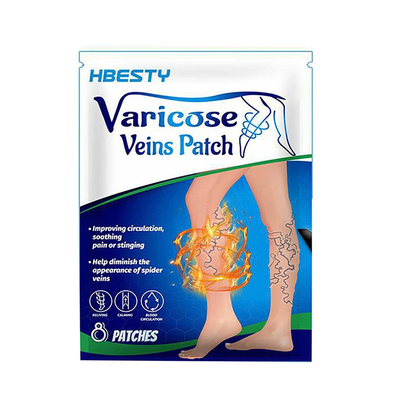 Parche de tratamiento de venas varicosas Unisex, parche para estimular el metabolismo, promueve la circulación sanguínea suave, dolor de piernas, hinchazón, 8 unids/lote por bolsa