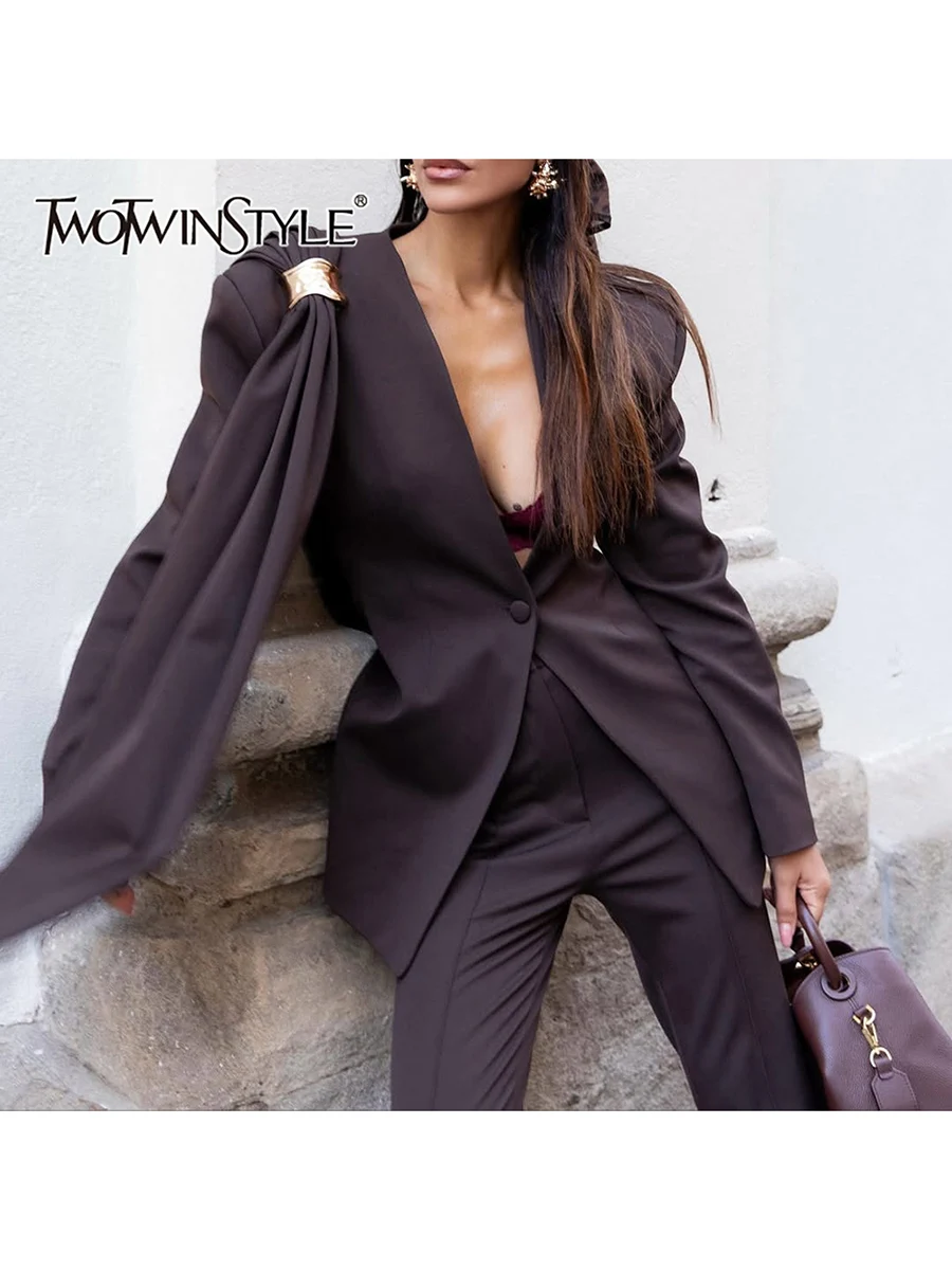 

TWOTWINSTYLE утягивающий пиджак с лентой и дизайном Sense для женщин, модный женский пиджак с v-образным вырезом и длинными рукавами в стиле пэчворк, расшитый блестками