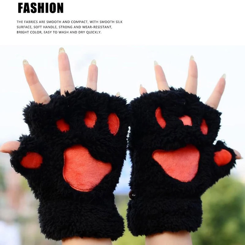 

Warm Soft Plush Short Fingerless Fluffy Bear Gloves Lovely Plush Cat Claw Paw Gloves Plush Mittens Costume Half Finger Gloves