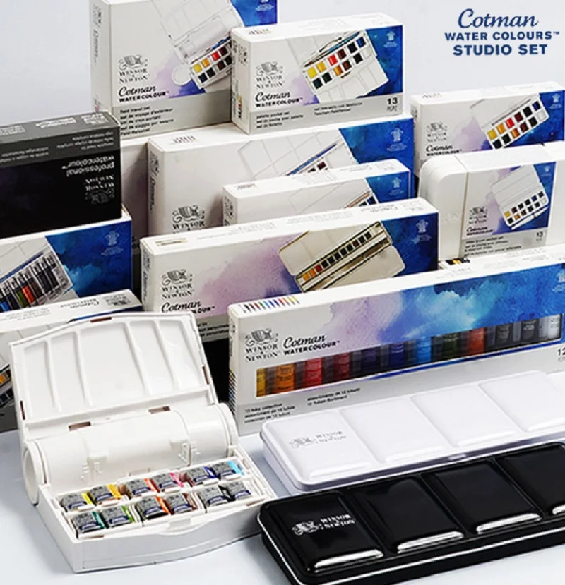 

WINSOR&NEWTON Cotman Solid Watercolor Paint 8/12/24 Semi Portable Travel Sketching Pocket Set Beginner Painting Art Supplies2024