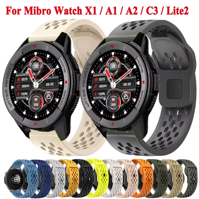 20mm 22mm Atmungsaktives Silikonarmband für Mibro Watch X1 A1 A2 A3 C3 C4 Armband für Mibro Watch Lite/Lite 2/Lite 3 Sportbänder